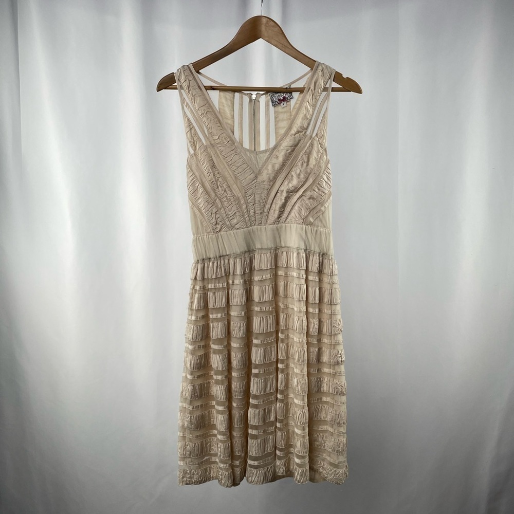 Baraschi Sleeveless Racerback V Neck Mini Dress in Tan Size 4